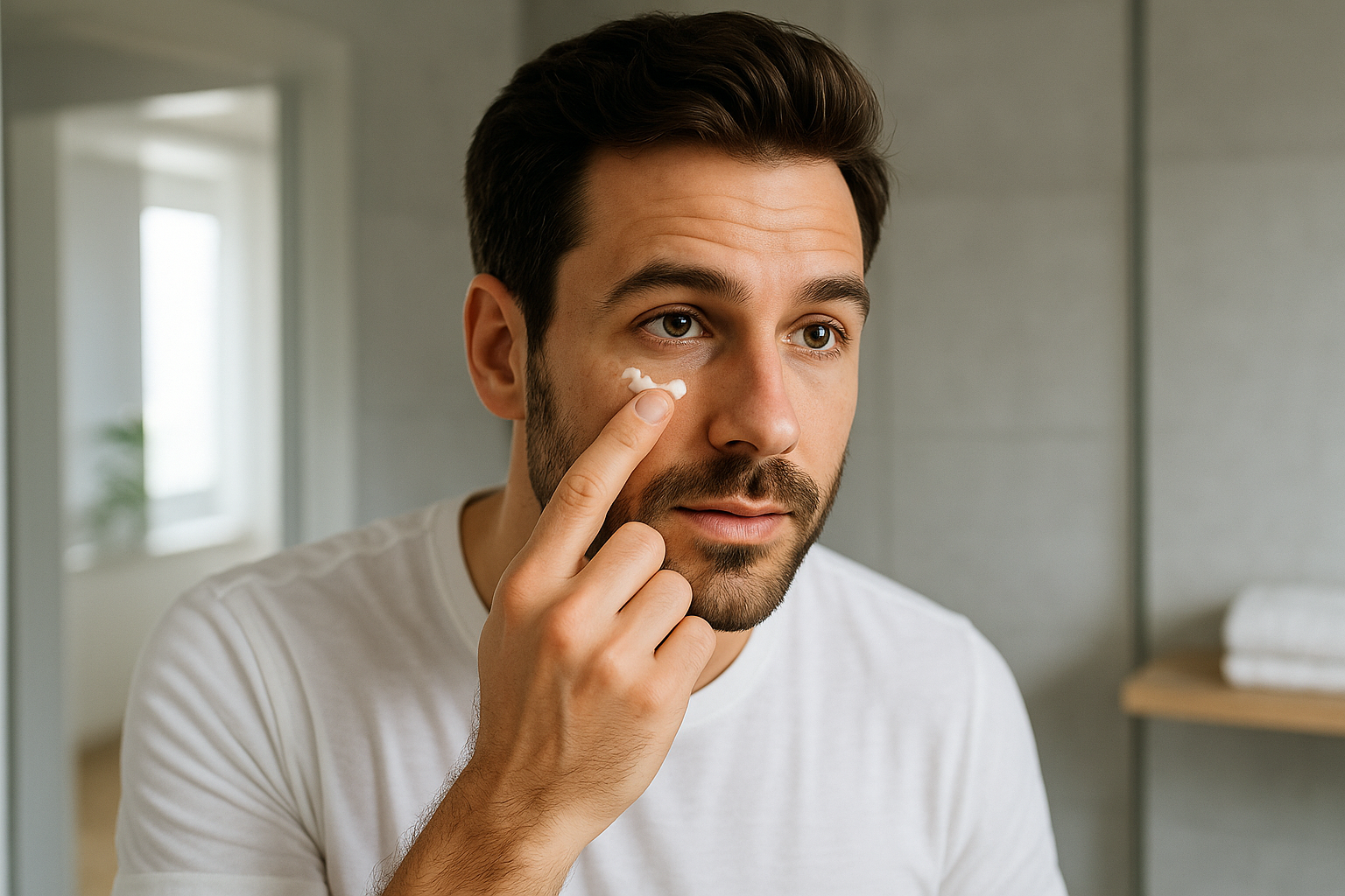 man using eye cream